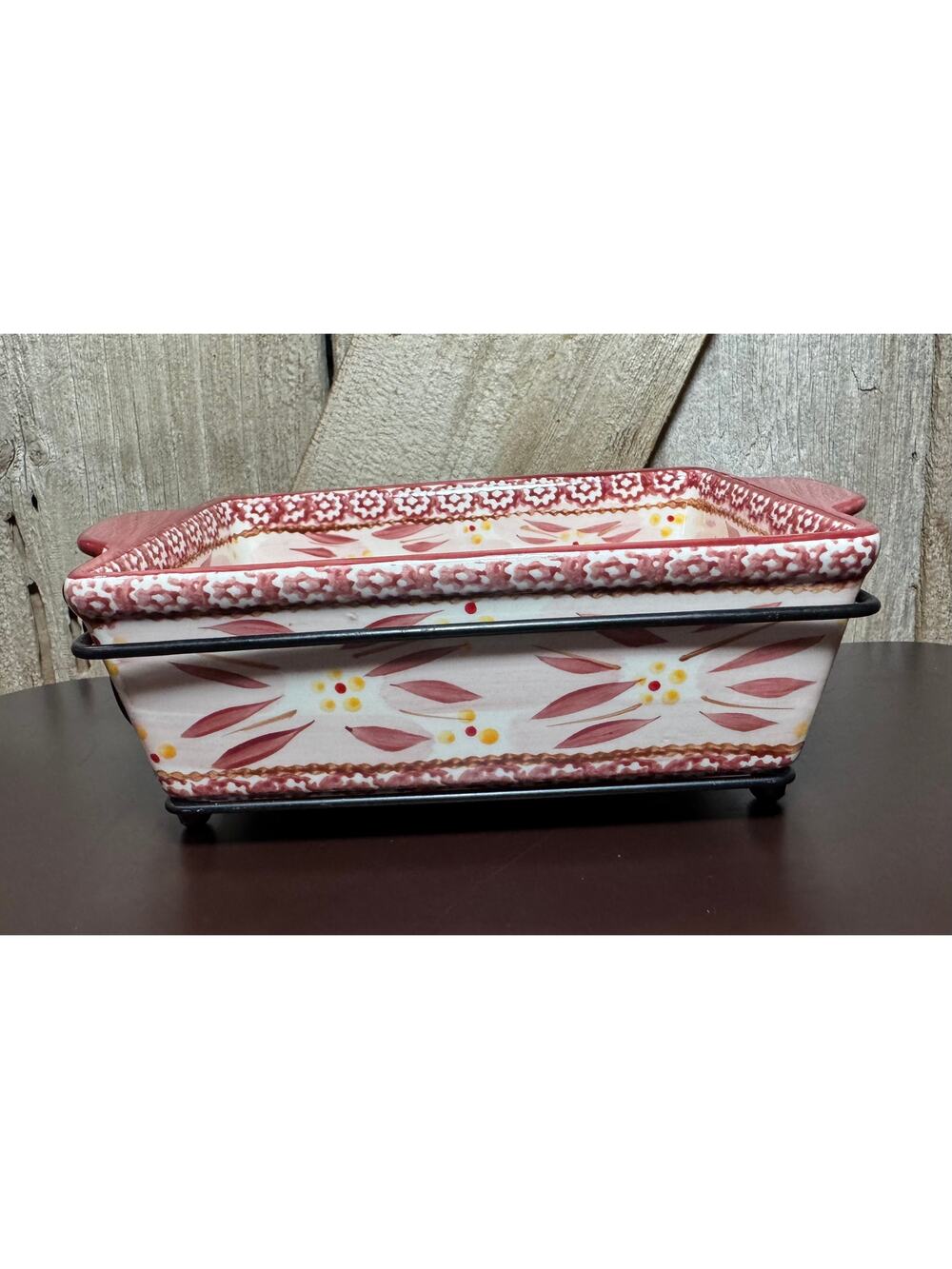 8" Rectangular Baker W/Metal Stand Old World Cranberry by TEMP-TATIONS 1.5 Qt.